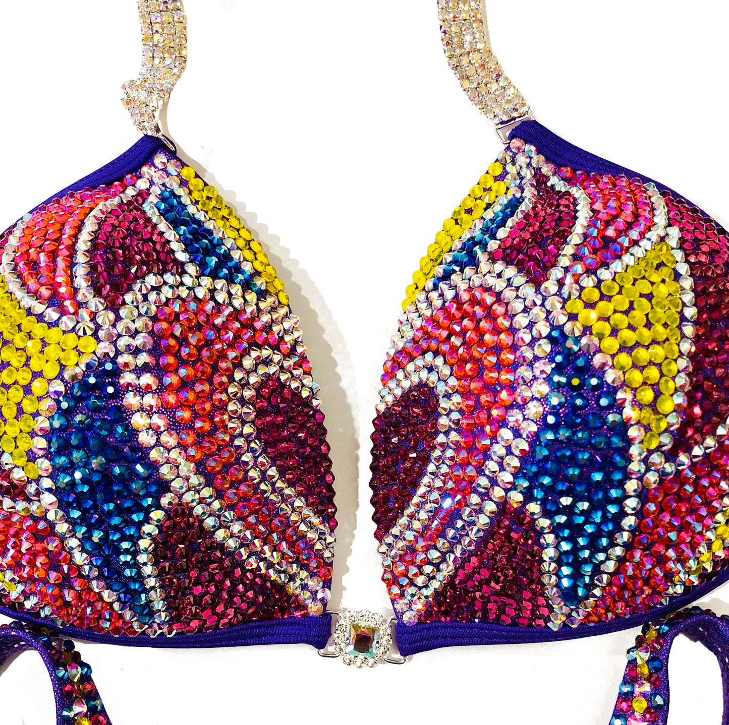 MyProSuit Multi Color Figure, Physique, Bodybuilding Swarovski® Crystal Suit. Heart design. IFBB Pro NPC Molded push up Triangle Top. Pro Cut Bottoms
