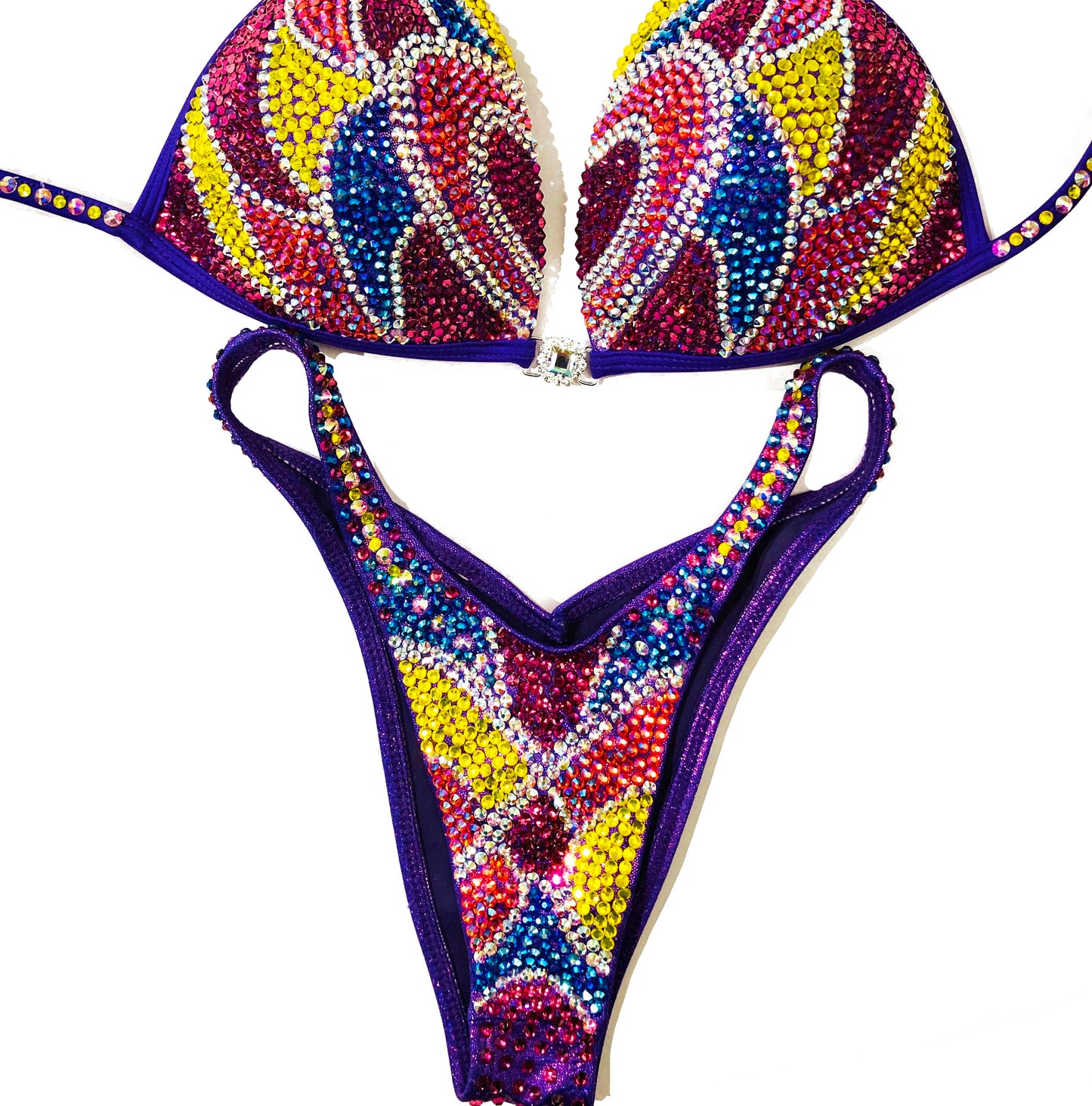 MyProSuit Multi Color Figure, Physique, Bodybuilding Swarovski® Crystal Suit. Heart design. IFBB Pro NPC Molded push up Triangle Top. Pro Cut Bottoms