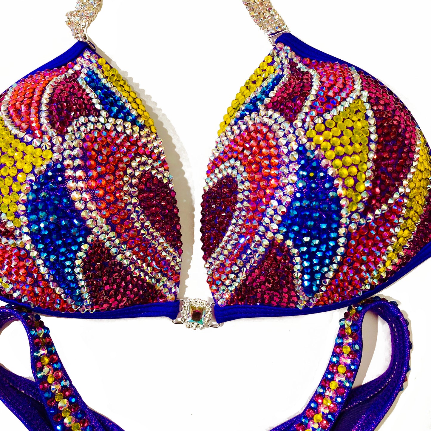 MyProSuit Multi Color Figure, Physique, Bodybuilding Swarovski® Crystal Suit. Heart design. IFBB Pro NPC Molded push up Triangle Top. Pro Cut Bottoms