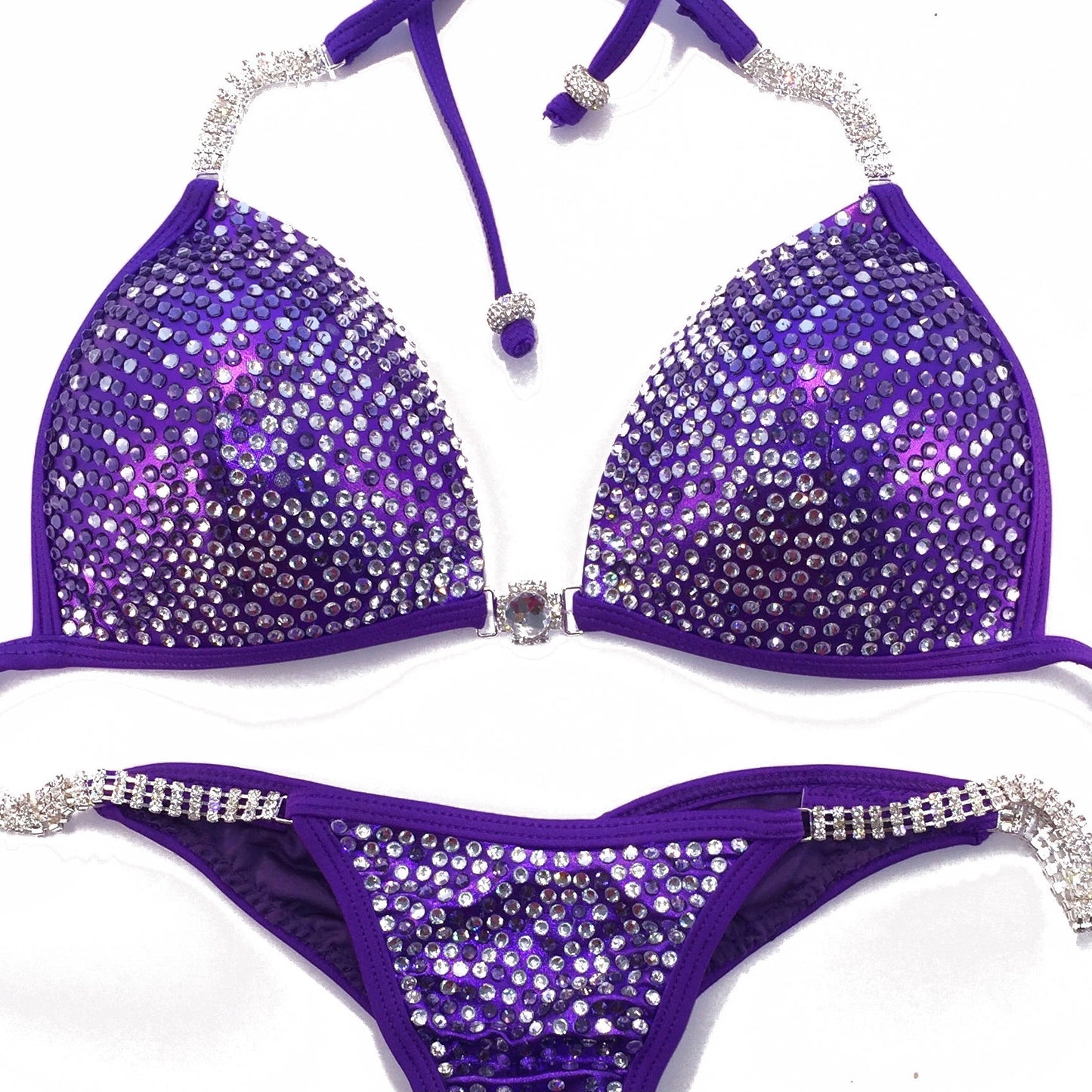 MyProSuit Purple Crystal NPC IFBB Competition Stage Suit Molded Triangle push up Top. Scrunch butt pro cut bottoms