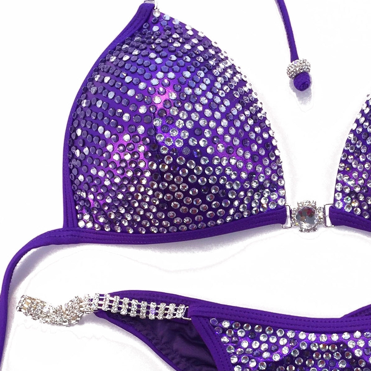 MyProSuit Purple Crystal NPC IFBB Competition Stage Suit Molded Triangle push up Top. Scrunch butt pro cut bottoms