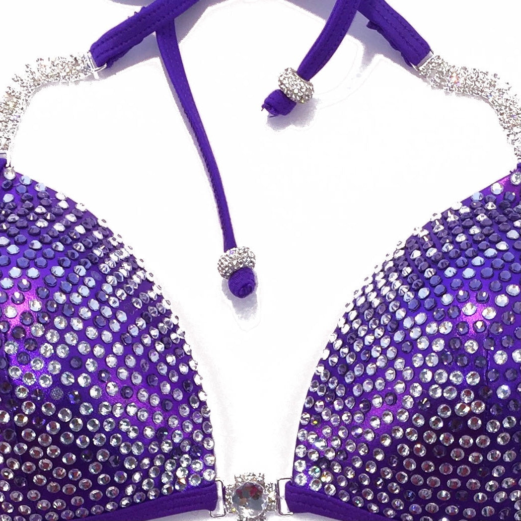MyProSuit Purple Crystal NPC IFBB Competition Stage Suit Molded Triangle push up Top. Scrunch butt pro cut bottoms