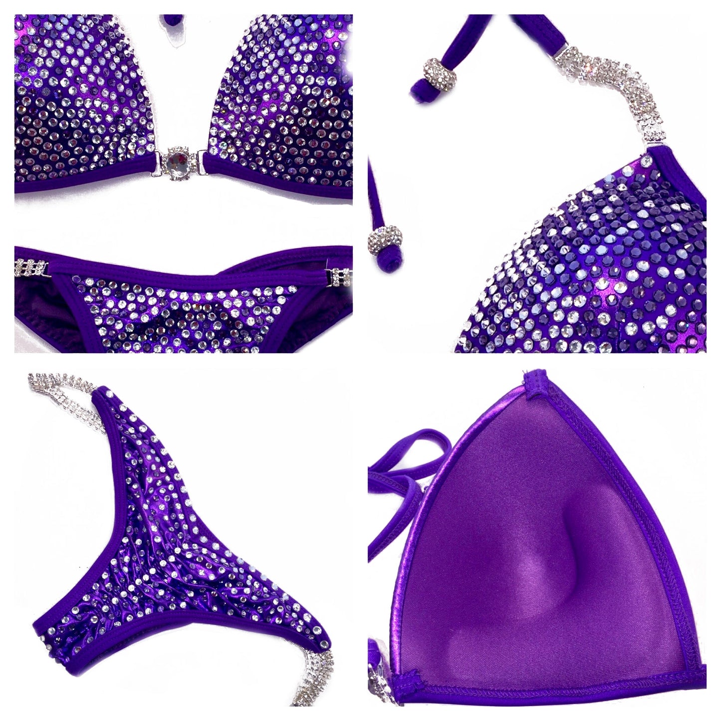 MyProSuit Purple Crystal NPC IFBB Competition Stage Suit Molded Triangle push up Top. Scrunch butt pro cut bottoms