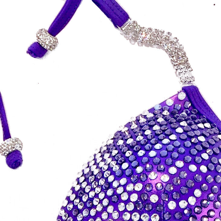 MyProSuit Purple Crystal NPC IFBB Competition Stage Suit Molded Triangle push up Top. Scrunch butt pro cut bottoms