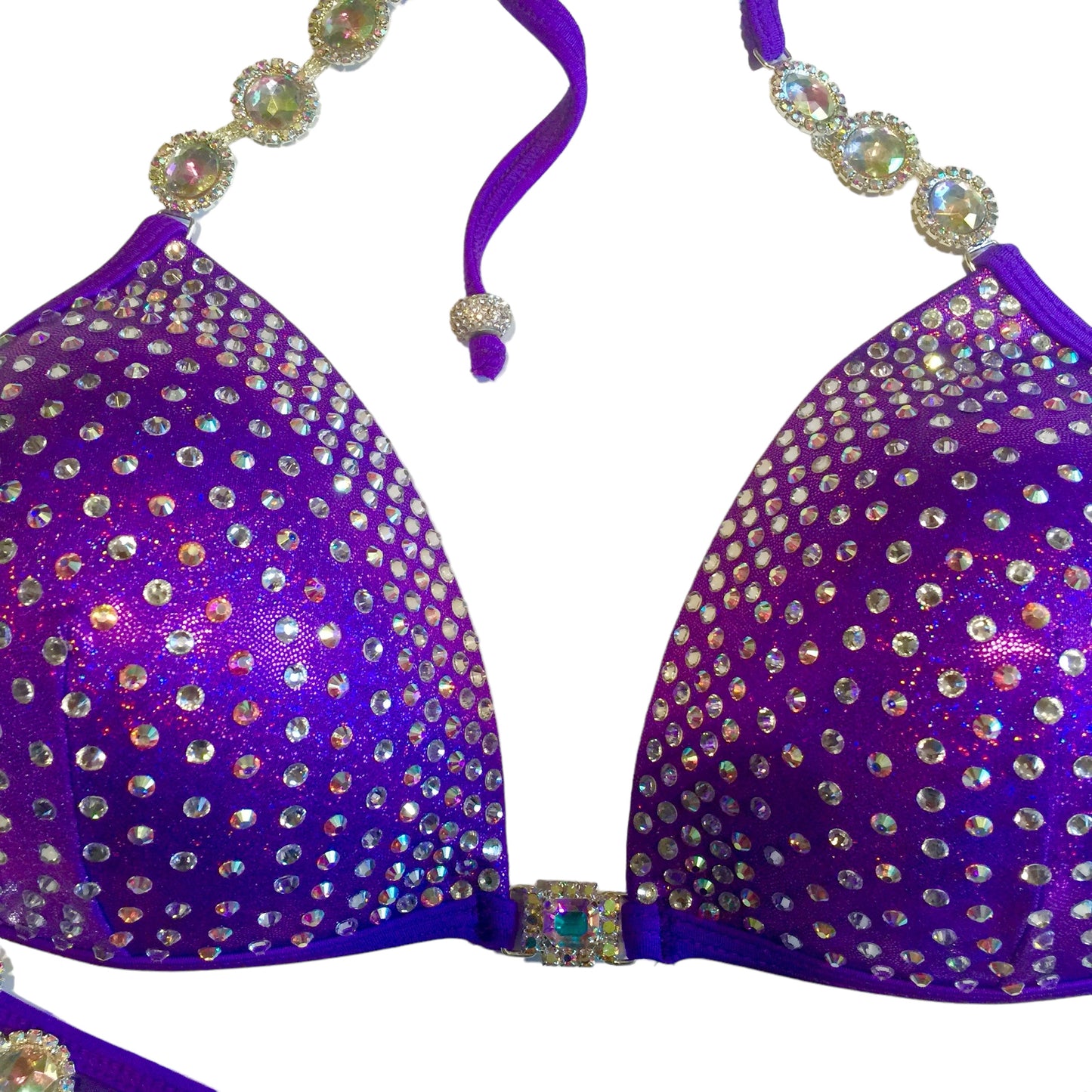 MyProSuit Purple Crystal NPC IFBB Competition Stage Suit Molded Triangle push up Top. Scrunch butt pro cut bottoms