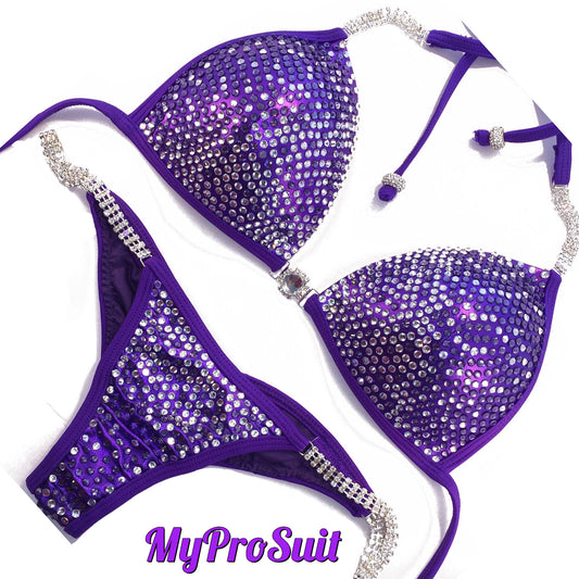 MyProSuit Purple Crystal NPC IFBB Competition Stage Suit Molded Triangle push up Top. Scrunch butt pro cut bottoms