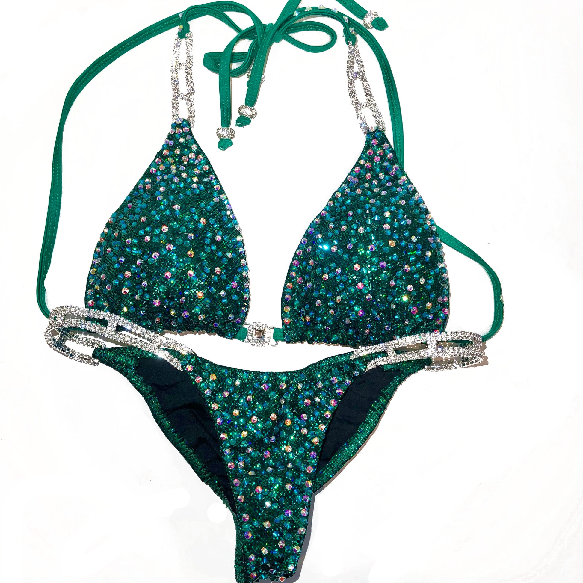 MyProSuit  Cerise Pink Crystal NPC IFBB Competition Stage Suit Molded Triangle push up Top. Scrunch butt pro cut bottoms