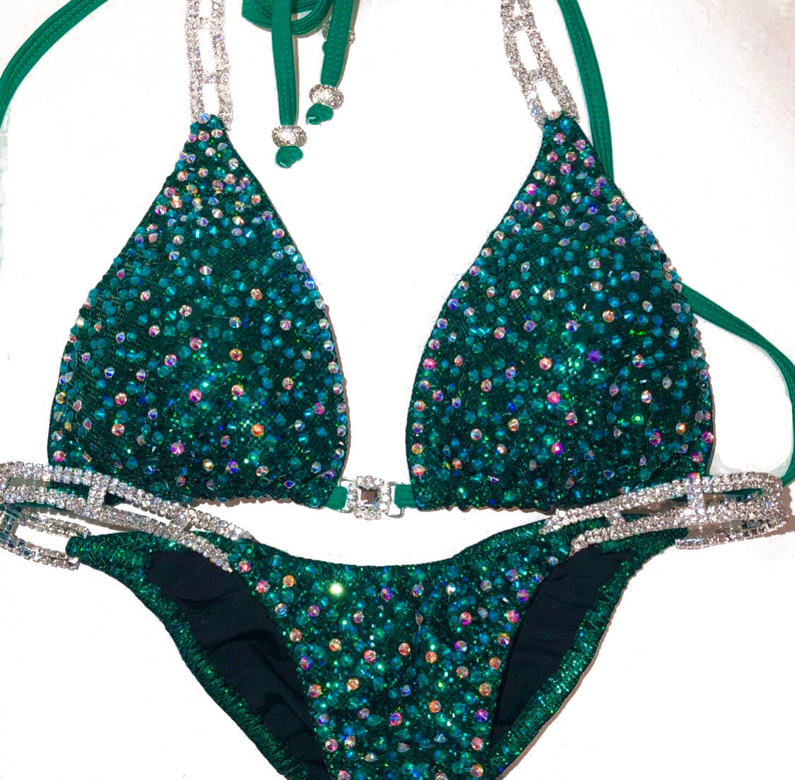 MyProSuit  Cerise Pink Crystal NPC IFBB Competition Stage Suit Molded Triangle push up Top. Scrunch butt pro cut bottoms