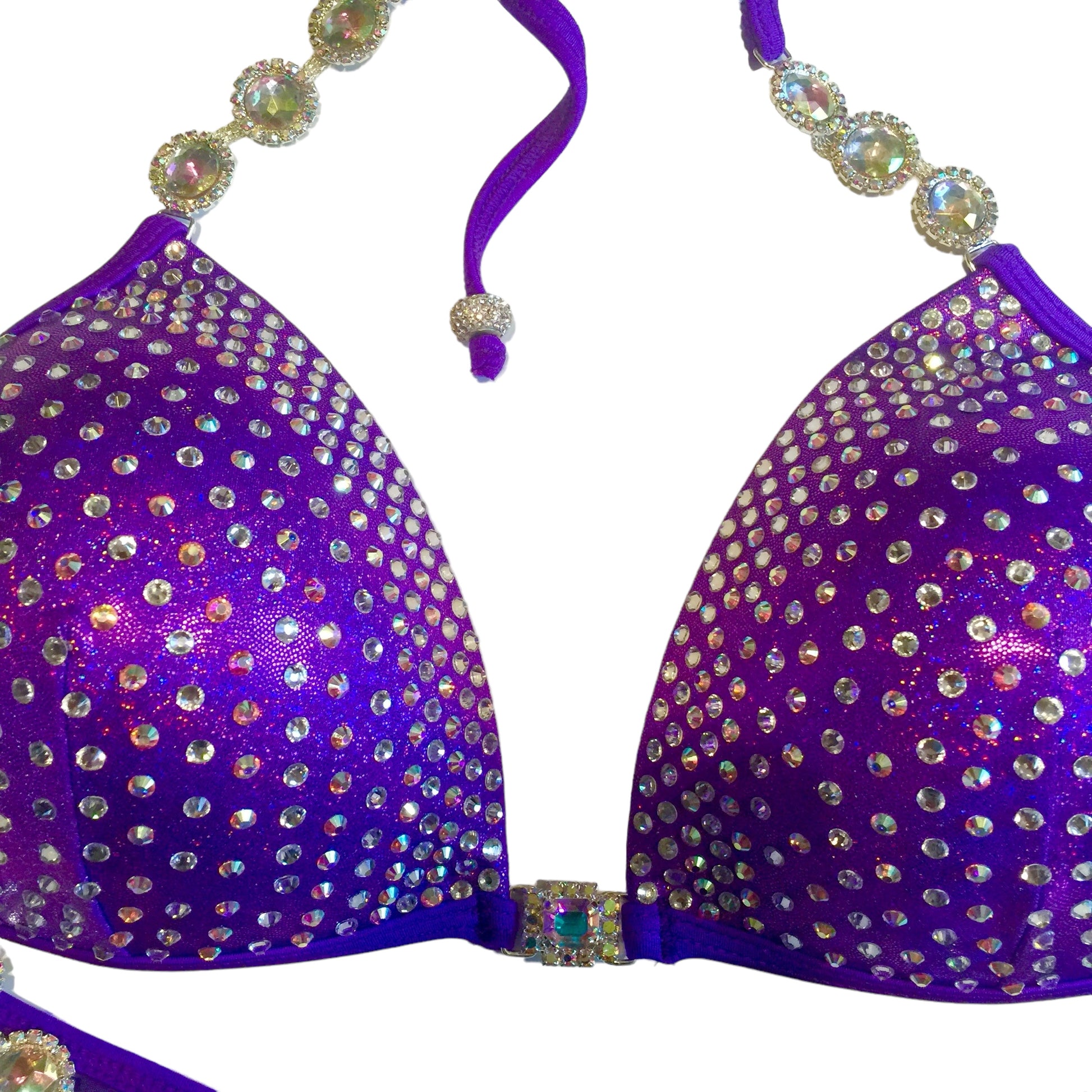 MyProSuit  Purple Crystal NPC IFBB Competition Stage Suit Molded Triangle push up Top. Scrunch butt pro cut bottoms