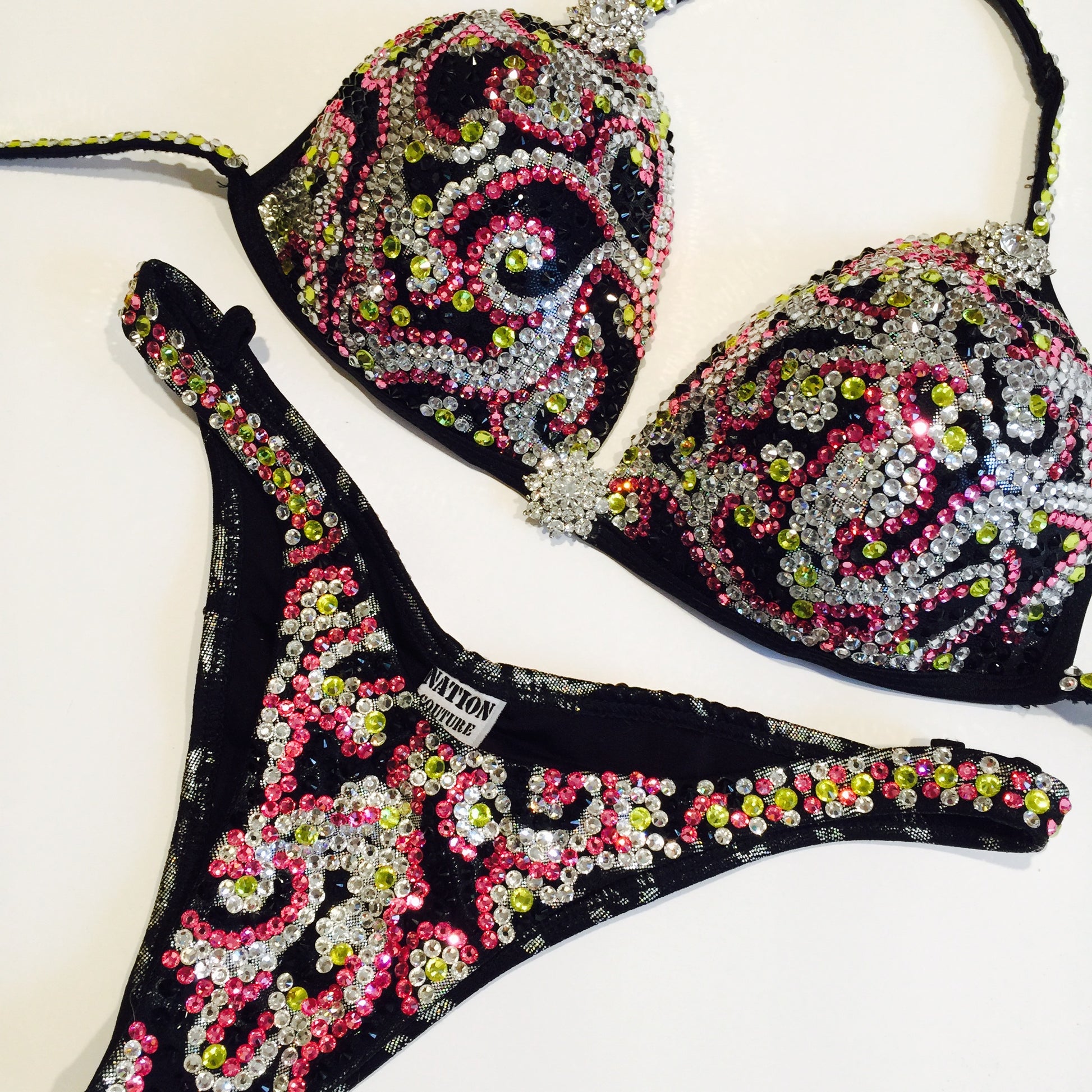 Scroll Black, Pink & Yellow Crystal Suit - MyProSuit