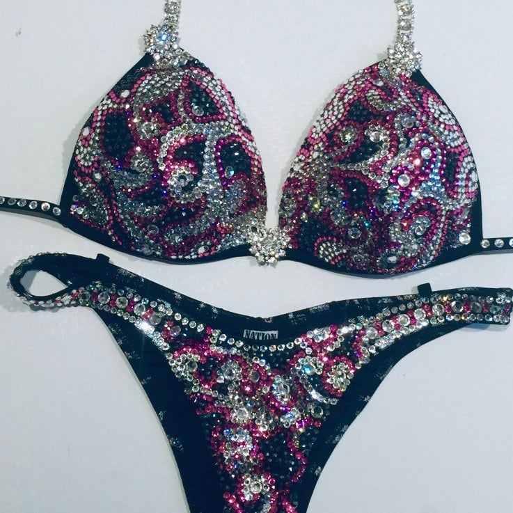 Scroll Black, Pink & Crystal Suit - MyProSuit