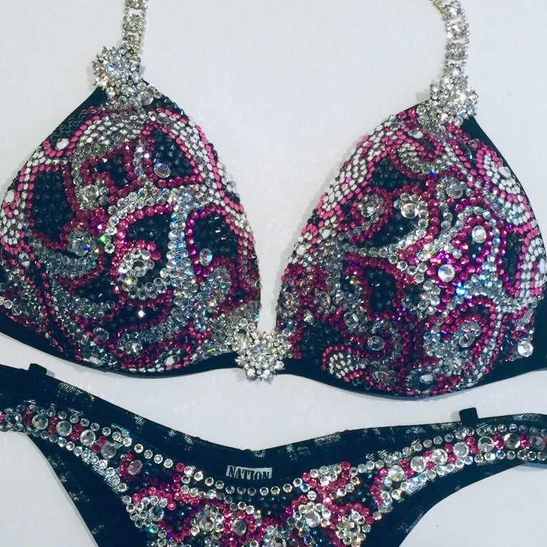 Scroll Black, Pink & Crystal Suit - MyProSuit
