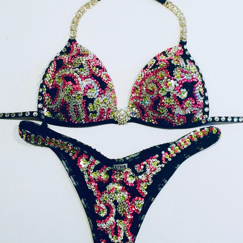 Scroll Black, Pink & Yellow Crystal Suit - MyProSuit