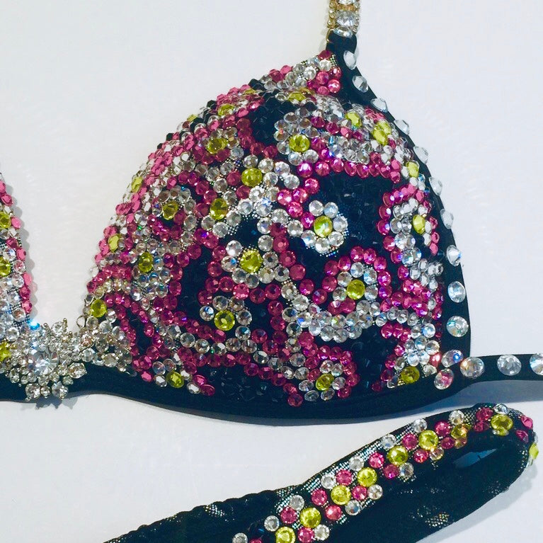 Scroll Black, Pink & Yellow Crystal Suit - MyProSuit